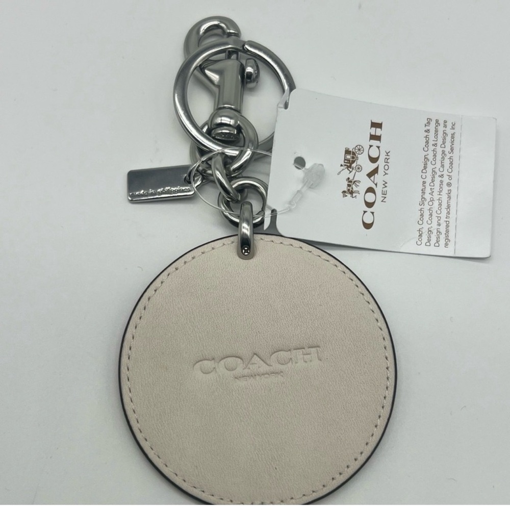 Coach Round Leather Beachball Keychain Bag Charm in Red, Blue & Cream NWT - Picture 6 of 7